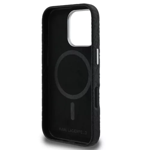 Karl Lagerfeld Grained PU Repeated Logo iPhone 16 Pro MagSafe kompatibilis hátlap tok, fekete