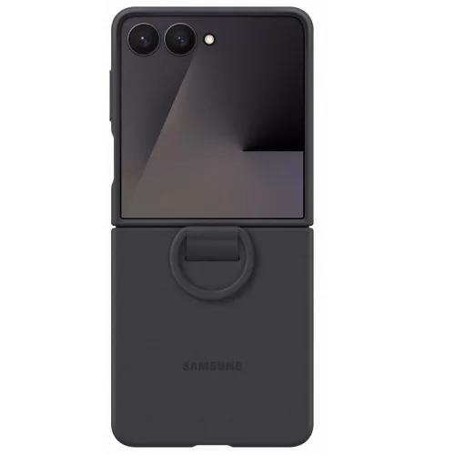 Samsung Galaxy Z Flip 7 Ring Silicone Cover gyári szilikon tok gyűrűvel, fekete