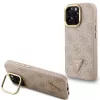 Guess PU 4G Strass Triangle Logo Apple iPhone 15 Pro Max MagSafe tok kitámasztható kamera peremmel, rózsaszín-arany