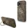 Guess PU 4G Metal Logo Apple iPhone 16 hátlap tok kitámasztható kamera peremmel, barna-arany