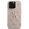 Guess PU 4G Metal Logo Apple iPhone 15 Pro hátlap tok kitámasztható kamera peremmel, rózsaszín-arany