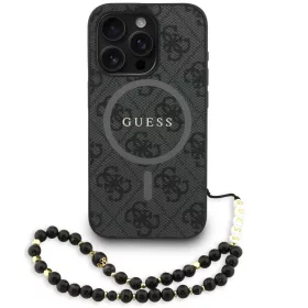   Guess PU Leather 4G Colored Ring Strap Apple iPhone 16 Pro MagSafe tok fekete színű karpánttal, fekete