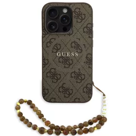   Guess PU Leather 4G Colored Ring Strap Apple iPhone 15 Pro Max MagSafe tok barna színű karpánttal, barna-arany