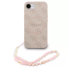   Guess PU Leather 4G Colored Ring Strap Apple iPhone 17e / iPhone 16e MagSafe tok korall színű karpánttal, rózsaszín-arany