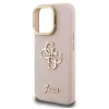 Guess PU Grained 4G Logo Stand Camera Frame iPhone 15 Pro hátlap tok kitámasztóval, rózsaszín