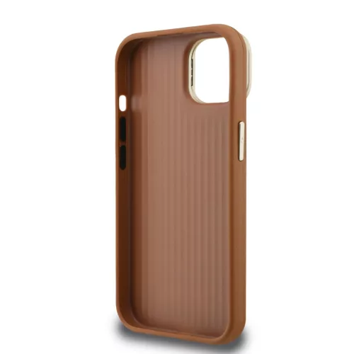 Guess PU Grained 4G Logo Stand Camera Frame iPhone 13 hátlap tok kitámasztóval, barna