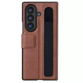   Nillkin Aoge Samsung Galaxy Z Fold 7 bőr mágneses oldalra nyíló tok, S Pen tartóval, barna