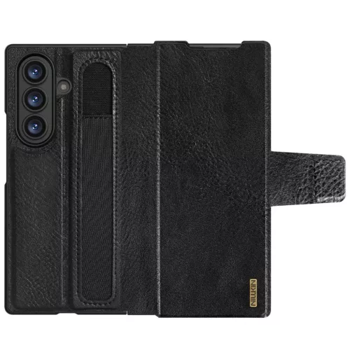 Nillkin Aoge Samsung Galaxy Z Fold 7 bőr mágneses oldalra nyíló tok, S Pen tartóval, fekete