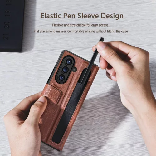 Nillkin Aoge Samsung Galaxy Z Fold 7 bőr mágneses oldalra nyíló tok, S Pen tartóval, fekete