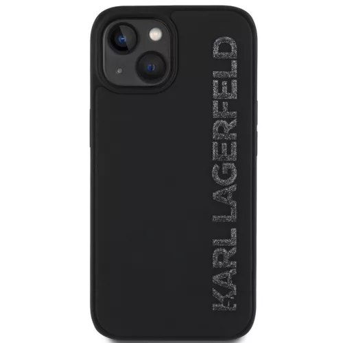 Karl Lagerfeld 3D Rubber Glitter Logo iPhone 13 csillámos hátlap tok, fekete
