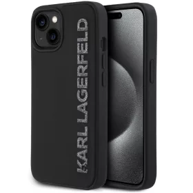   Karl Lagerfeld 3D Rubber Glitter Logo iPhone 15 csillámos hátlap tok, fekete