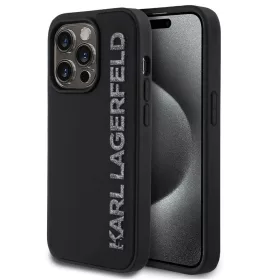   Karl Lagerfeld 3D Rubber Glitter Logo iPhone 15 Pro Max csillámos hátlap tok, fekete