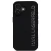 Karl Lagerfeld 3D Rubber Glitter Logo iPhone 16 csillámos hátlap tok, fekete