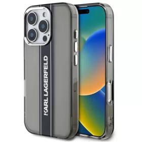   Karl Lagerfeld IML Stripe Logo iPhone 16 Pro tok kameravédő peremmel, fekete
