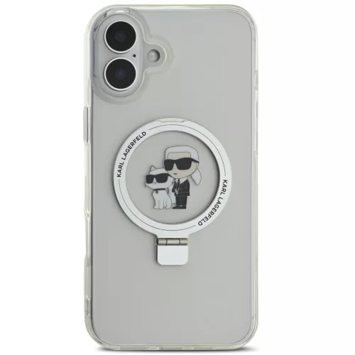 Karl Lagerfeld Ringstand Karl and Choupette iPhone 16 MagSafe tok kitámasztóval, fehér