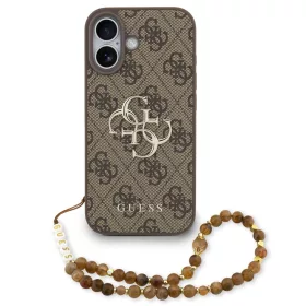   Guess PU 4G Metal Logo Strap Apple iPhone 17 hátlap tok karpánttal, barna