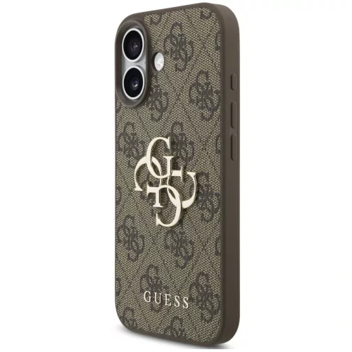 Guess PU 4G Metal Logo Strap Apple iPhone 17 hátlap tok karpánttal, barna