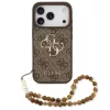Guess PU 4G Metal Logo Strap Apple iPhone 17 Pro hátlap tok karpánttal, barna