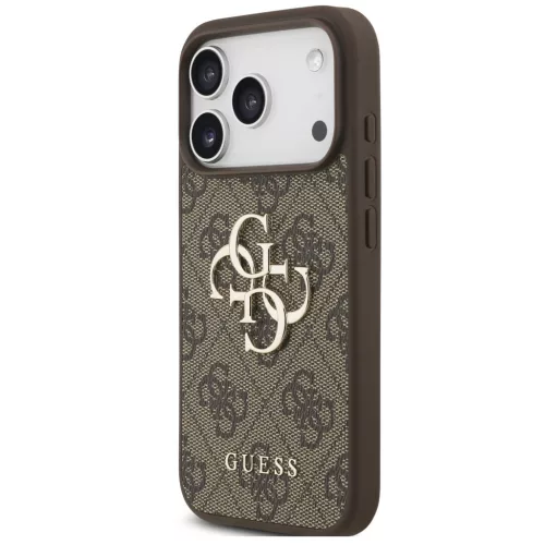 Guess PU 4G Metal Logo Strap Apple iPhone 17 Pro hátlap tok karpánttal, barna