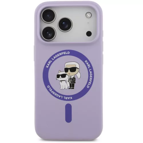 Karl Lagerfeld Liquid Silicone Karl and Choupette MagSafe iPhone 17 Pro Max hátlap tok, lila