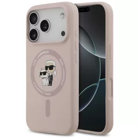   Karl Lagerfeld Liquid Silicone Karl and Choupette MagSafe iPhone 17 Pro hátlap tok, rózsaszín