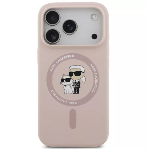 Karl Lagerfeld Liquid Silicone Karl and Choupette MagSafe iPhone 17 Pro Max hátlap tok, rózsaszín