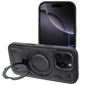   Frost Armor Apple iPhone 17 starabíró tok kitámasztóható gyűrűvel, fekete