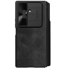   Nillkin Qin Pro Samsung Galaxy Z Fold 7 bőr flip tok S-Pen / kártyatartóval, csúsztatható kameravédővel, fekete