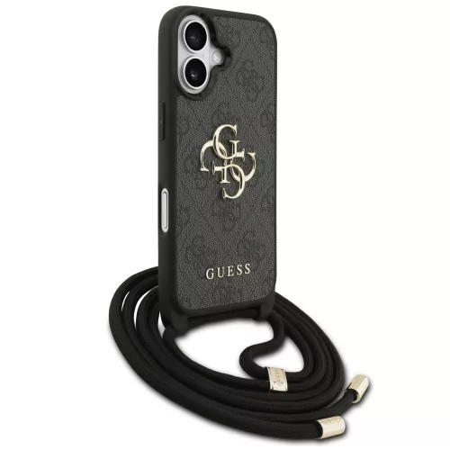 Guess 4G Big Logo Cord Stap Apple iPhone 17 hátlap tok vállpánttal, fekete