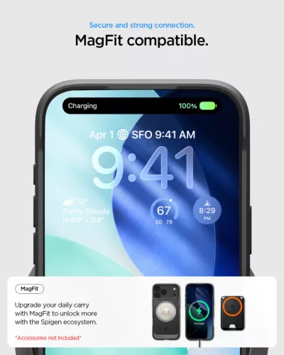 Spigen Rugged Armor MagFit Apple iPhone 17 Pro tok, MagSafe, Matte Black, fekete