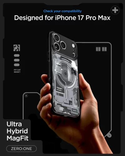 Spigen Ultra Hybrid MagFit Apple iPhone 17 Pro Max tok, MagSafe, Zero One, fekete