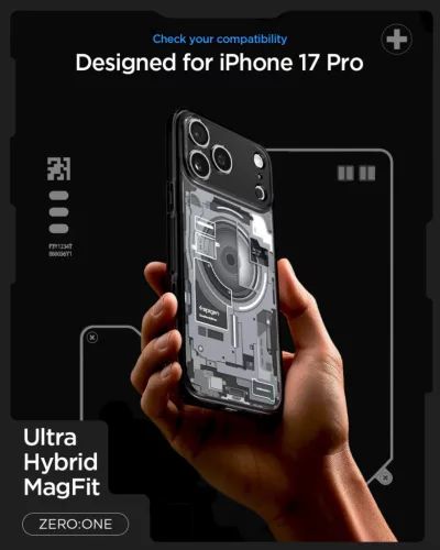 Spigen Ultra Hybrid MagFit Apple iPhone 17 Pro tok, MagSafe, Zero One, fekete