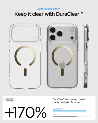 Spigen Ultra Hybrid MagFit Apple iPhone 17 Pro tok, MagSafe, Clear Gold, átlátszó-arany