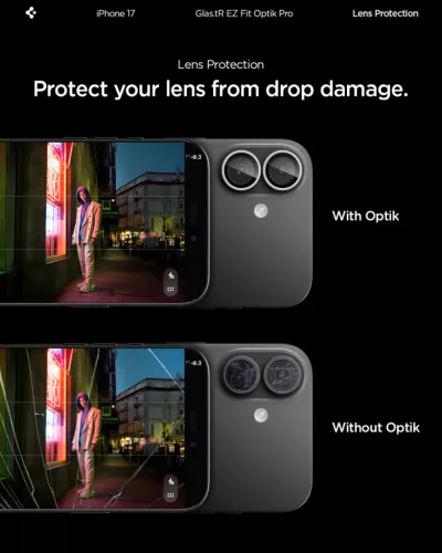 Spigen Glas.tR EZ Fit Optik Pro Apple iPhone 17 / 16 Plus / 16, Tempered kameralencse-védő fólia felhelyező kerettel, ezüst (2db)