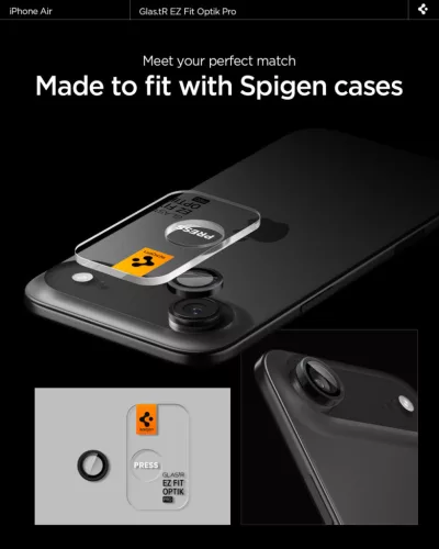 Spigen Glas.tR EZ Fit Optik Pro Apple iPhone Air (2025) Tempered kameralencse-védő fólia felhelyező kerettel, fekete (2db)