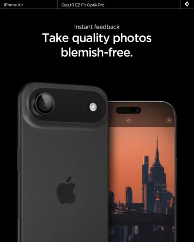 Spigen Glas.tR EZ Fit Optik Pro Apple iPhone Air (2025) Tempered kameralencse-védő fólia felhelyező kerettel, fekete (2db)