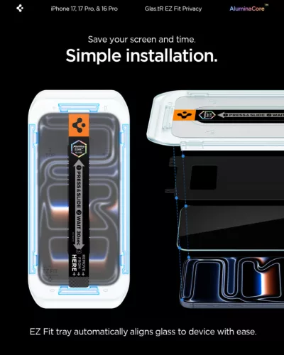 Spigen Glas.tR EZ Fit Privacy Apple iPhone Air (2025) tempered kijelzővédő fólia felhelyező kerettel (2db)