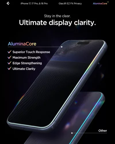 Spigen Glas.tR EZ Fit Privacy Apple iPhone 17 Pro Max / 16 Pro Max tempered kijelzővédő fólia felhelyező kerettel