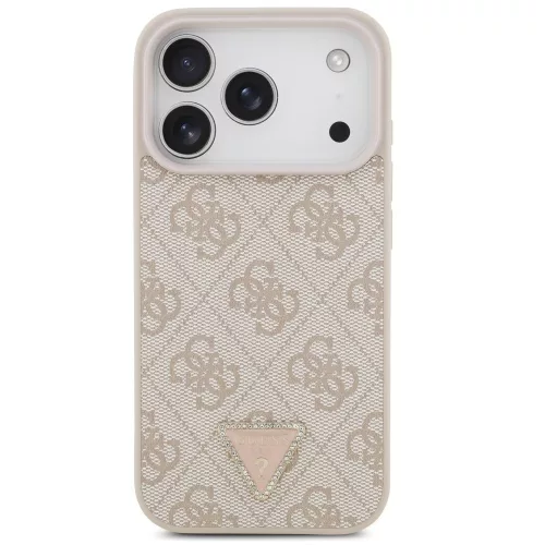 Guess Leather 4G Triangle Strass iPhone 17 Pro Max kemény hátlap tok, rózsaszín