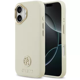   Guess 4G Grained Strass Logo Apple iPhone 17 MagSafe tok kameravédő peremmel, bézs-arany