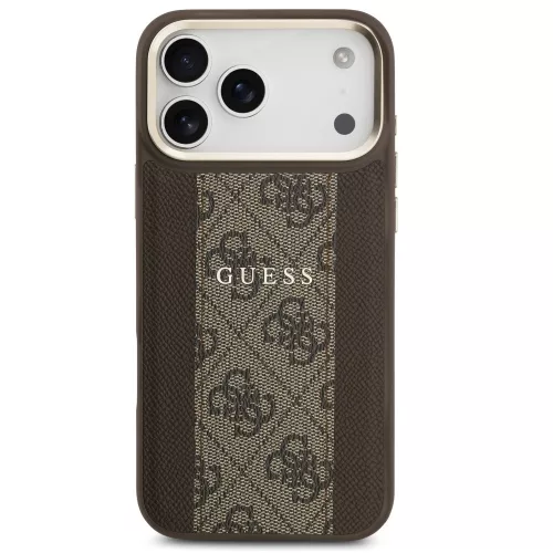 Guess 4G Stripe Apple iPhone 17 Pro MagSafe tok kameravédő kerettel, barna-arany