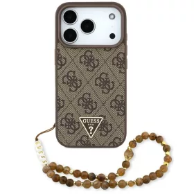  Guess 4G Strap Triangle Logo Apple iPhone 17 Pro MagSafe hátlap tok karpánttal, barna-arany