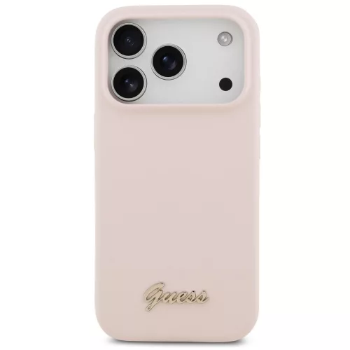 Guess Silicone Script Metal Logo Apple iPhone 17 Pro MagSafe tok, rózsaszín