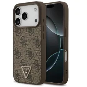   Guess Leather 4G Triangle Strass iPhone 17 Pro Max kemény hátlap tok, barna