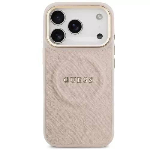 Guess Peony Hot Stamp Apple iPhone 17 Pro MagSafe tok kameravédő peremmel, rózsaszín-arany