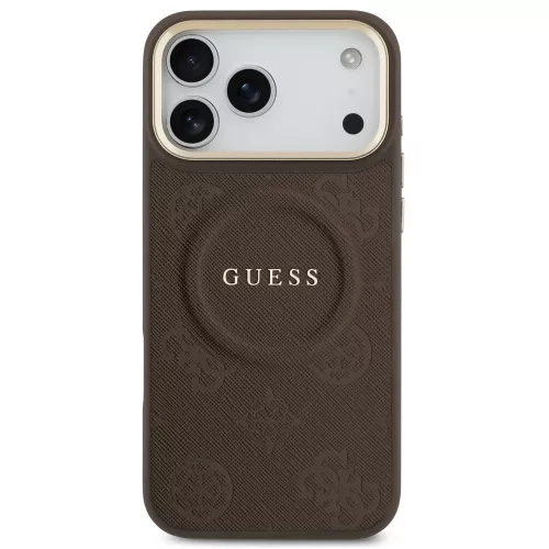 Guess Peony Hot Stamp Apple iPhone 17 Pro Max MagSafe tok kameravédő peremmel, barna-arany