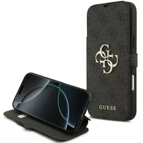   Guess Book 4G Metal Logo Apple iPhone 17 Pro oldalra nyíló tok kártyatartóval, fekete