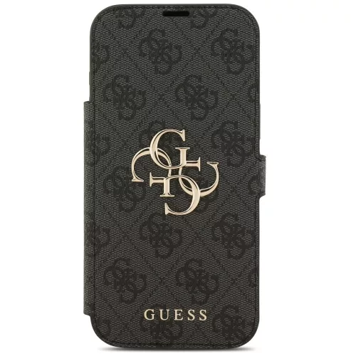 Guess Book 4G Metal Logo Apple iPhone 17 Pro oldalra nyíló tok kártyatartóval, fekete
