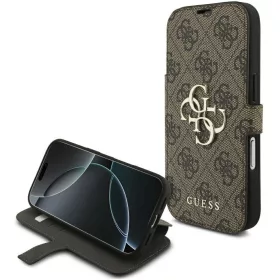   Guess Book 4G Metal Logo Apple iPhone 17 Pro oldalra nyíló tok kártyatartóval, barna