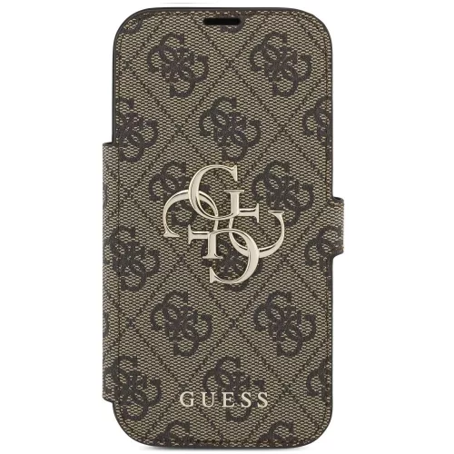Guess Book 4G Metal Logo Apple iPhone 17 Pro oldalra nyíló tok kártyatartóval, barna